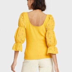 Who What Wear Yellow Puffy Sleeve Blouse M